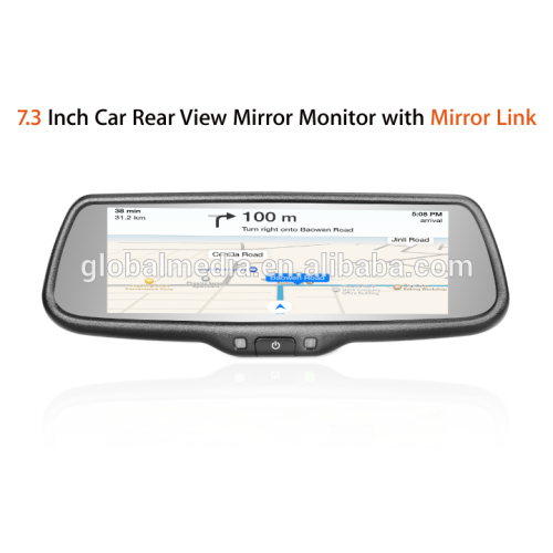 7.3 inch mirror link rear view mirror monitor with three video inputs and car backup camera